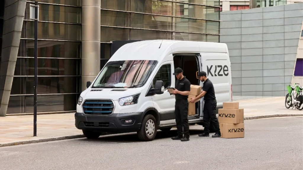 Kruze cargo team loading parcels into branded delivery van