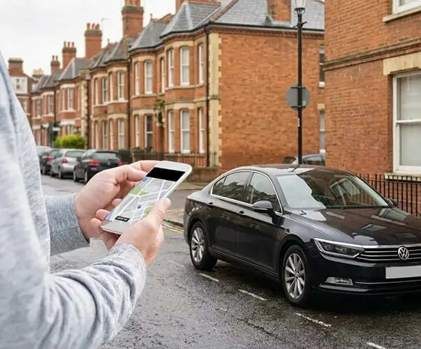 Passenger booking taxi service on smartphone