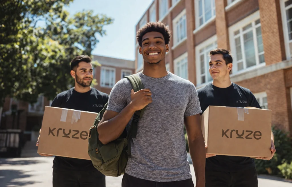 Kruze student moving service, carrying boxes and personal belongings