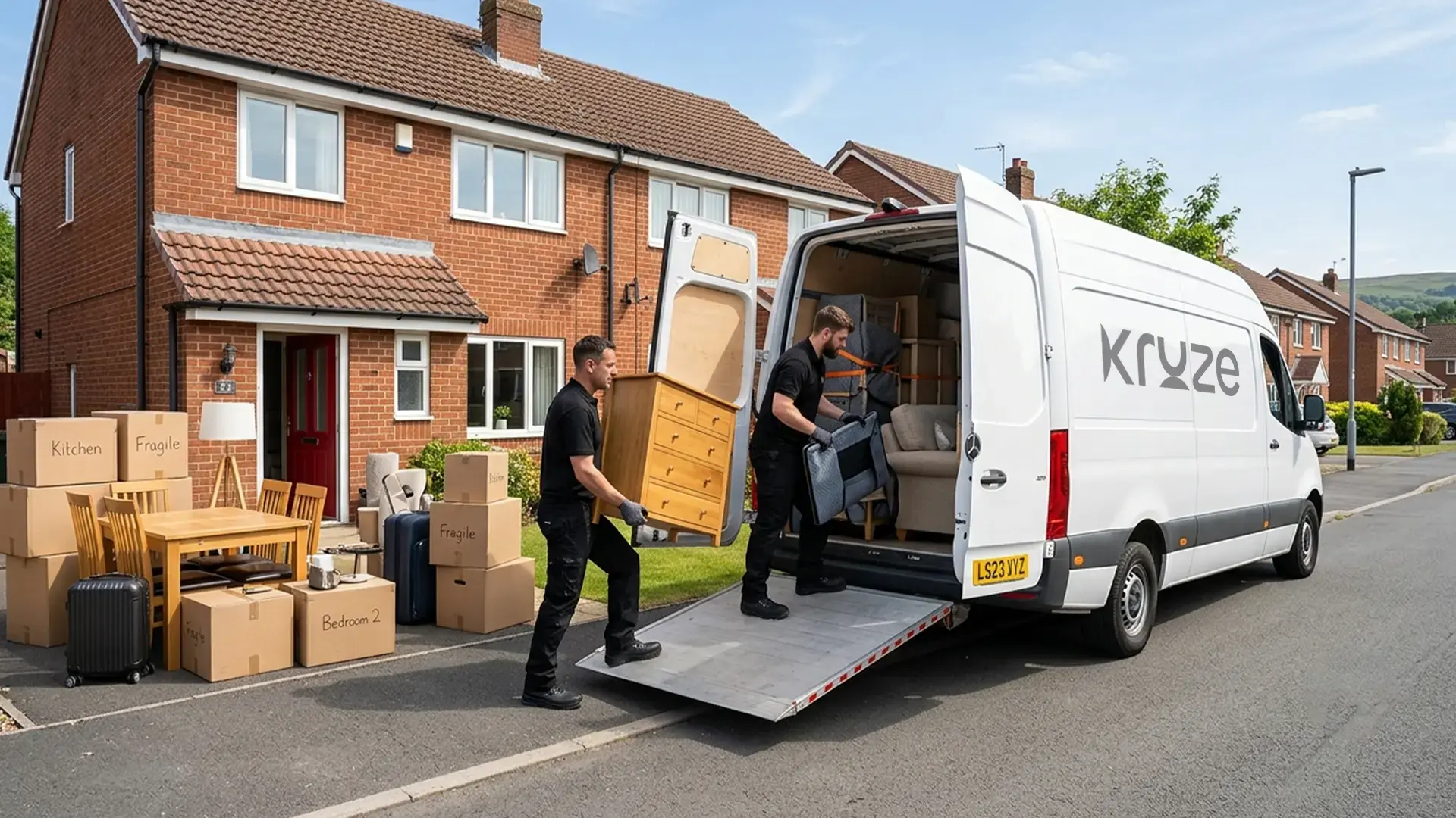 Kruze two bedroom house move being loaded into a van in West Yorkshire