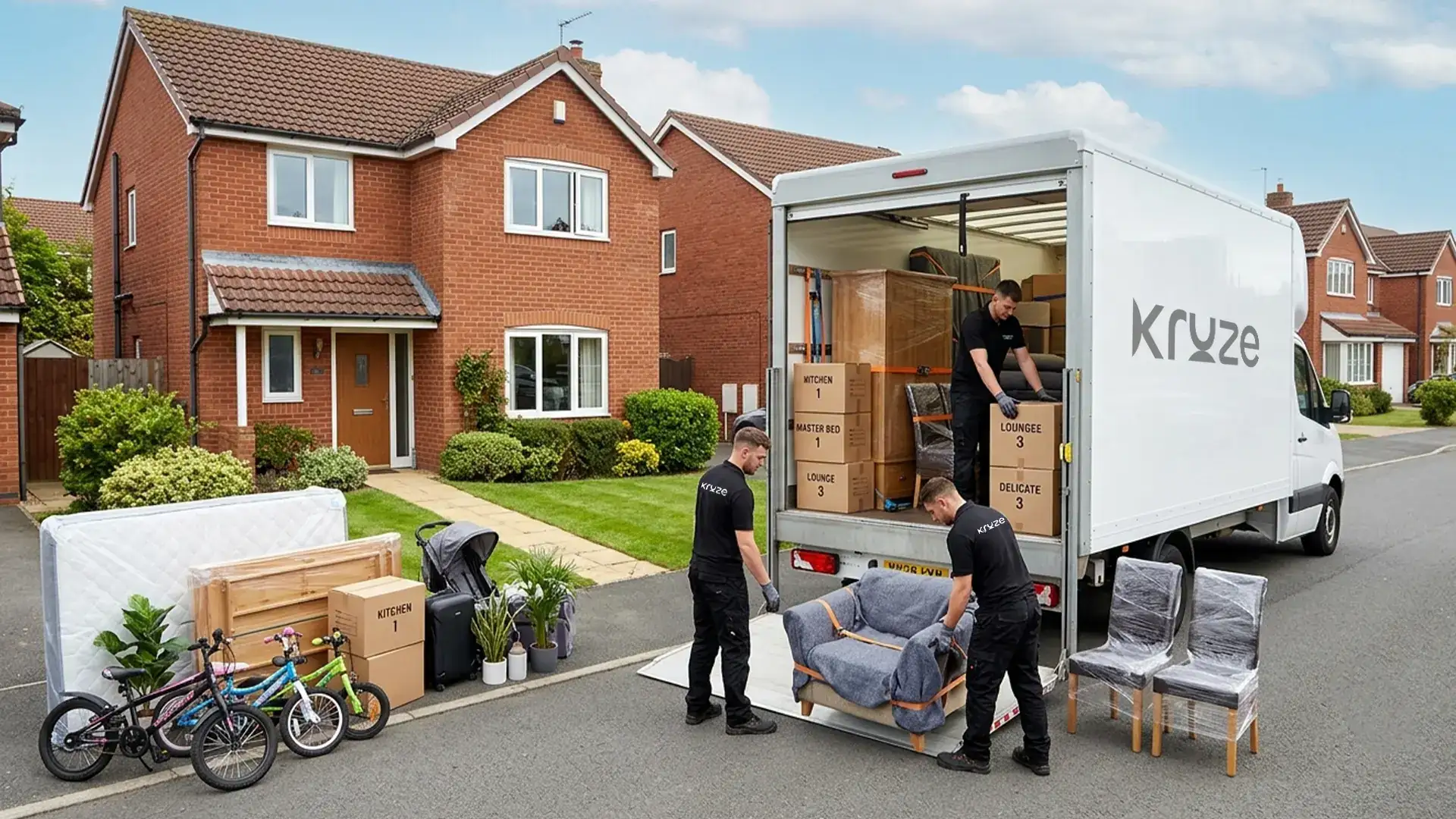 Kruze crew loading a three bedroom family house move in West Yorkshire