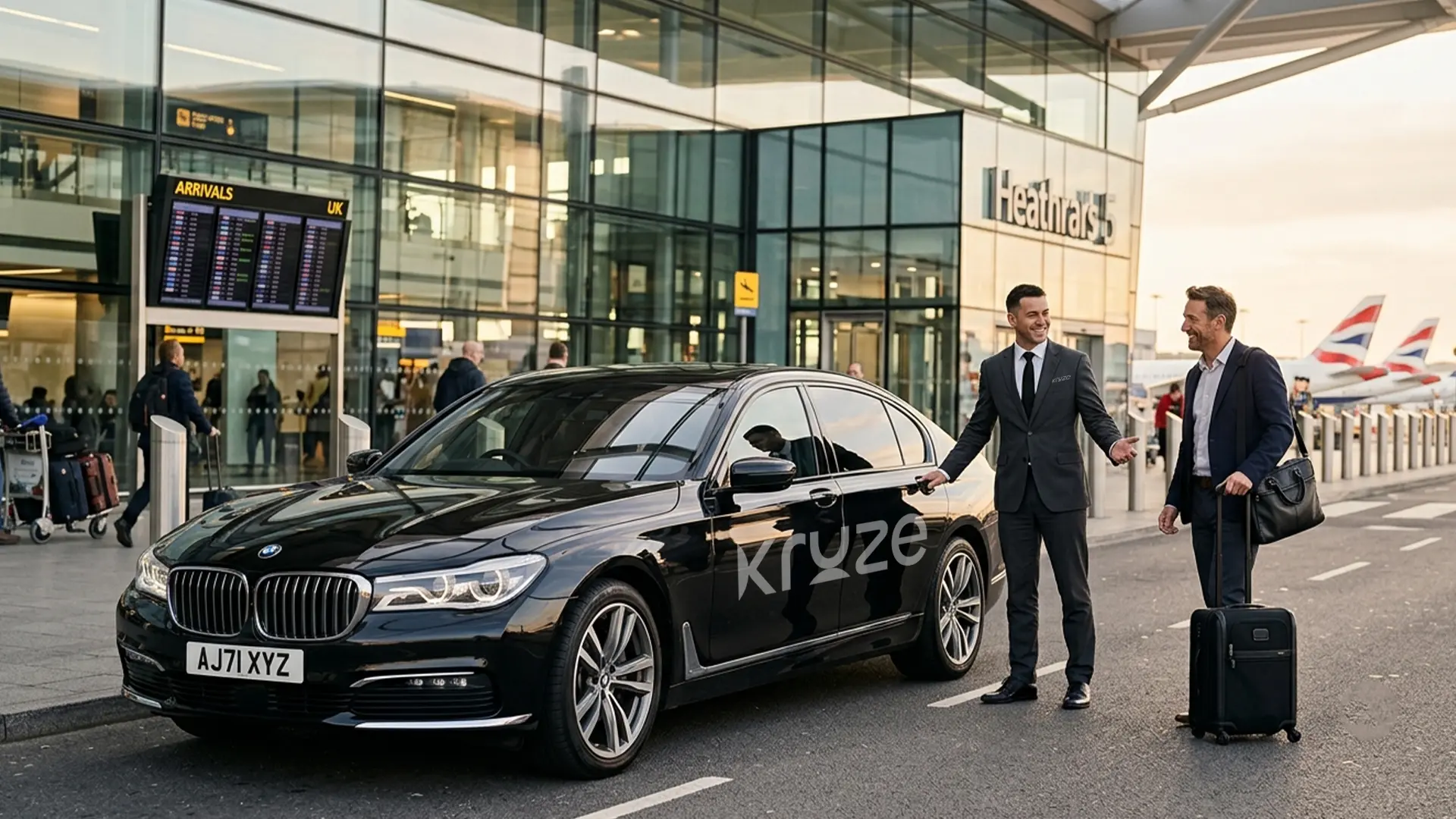 Kruze airport transfer taxi picking up passengers in Leeds, West Yorkshire
