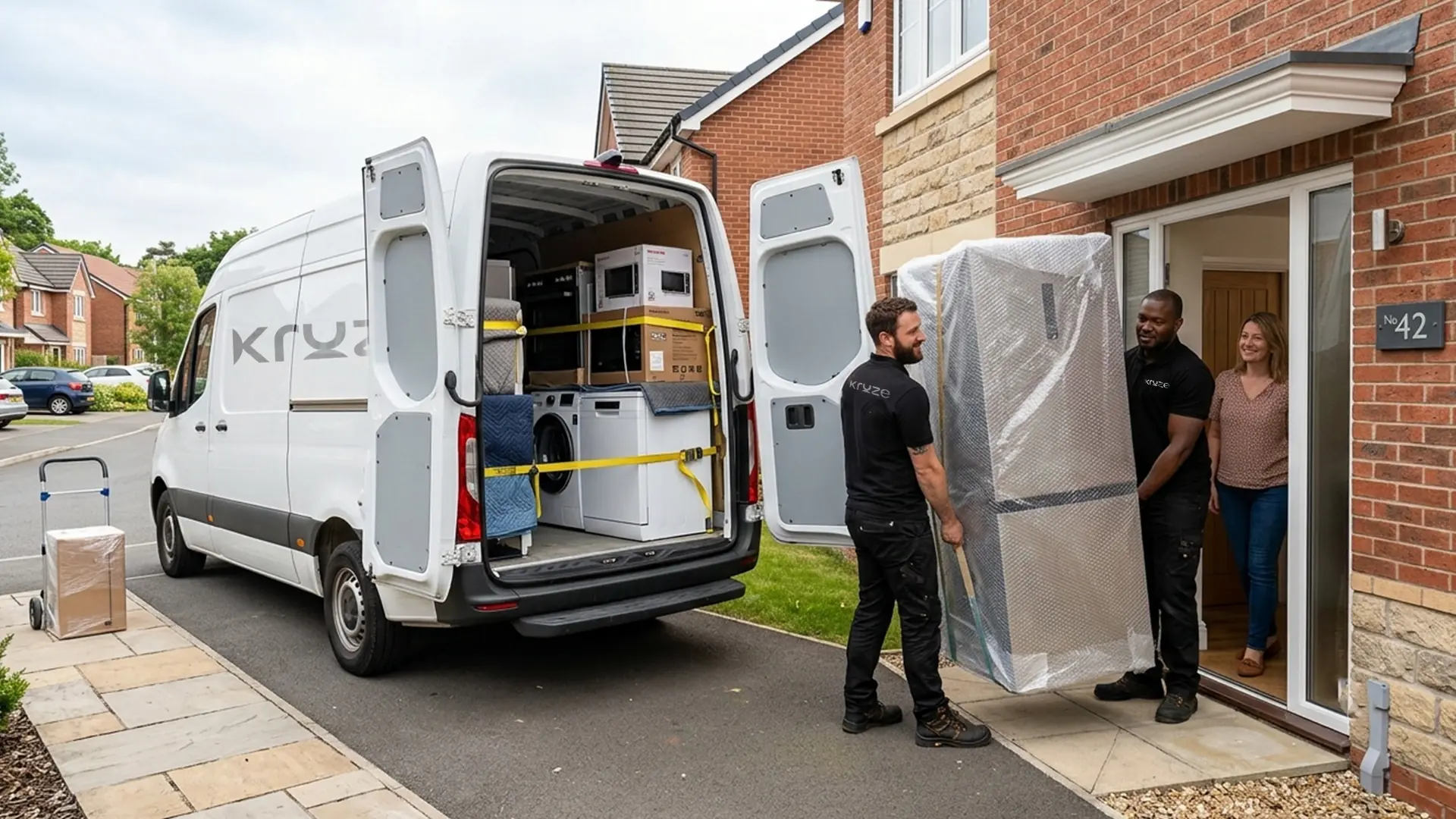 Kruze two-man crew delivering a washing machine in Leeds, West Yorkshire