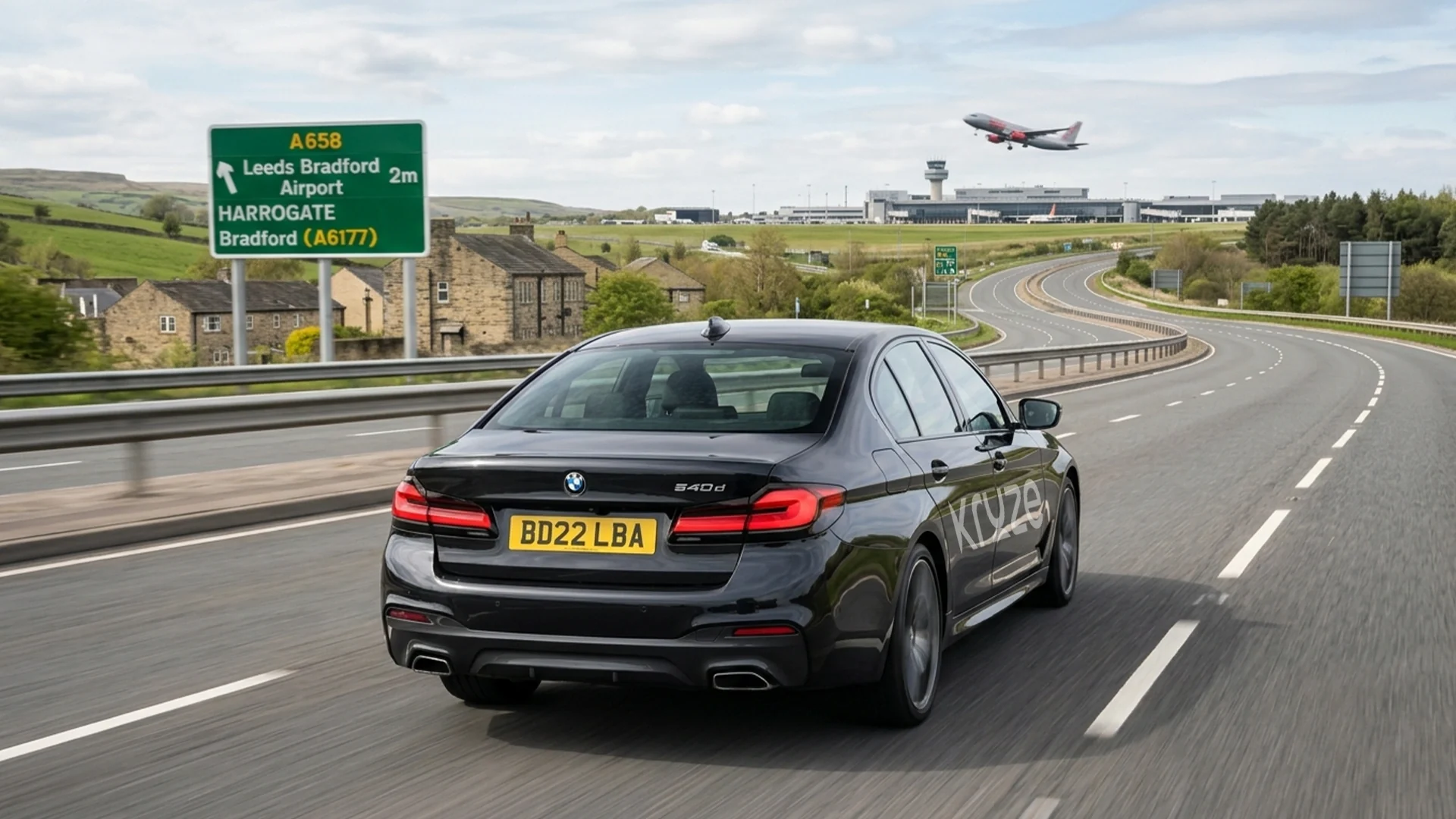 Kruze taxi taking a passenger from Bradford to Leeds Bradford Airport
