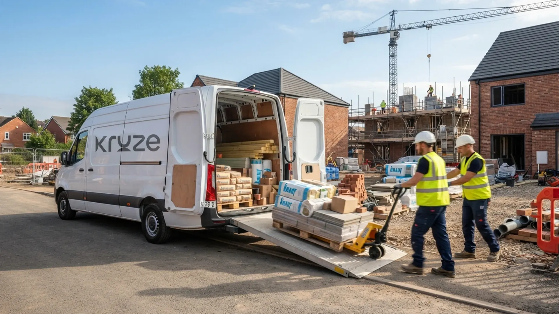 Kruze courier delivering building materials to a construction site in Leeds, West Yorkshire