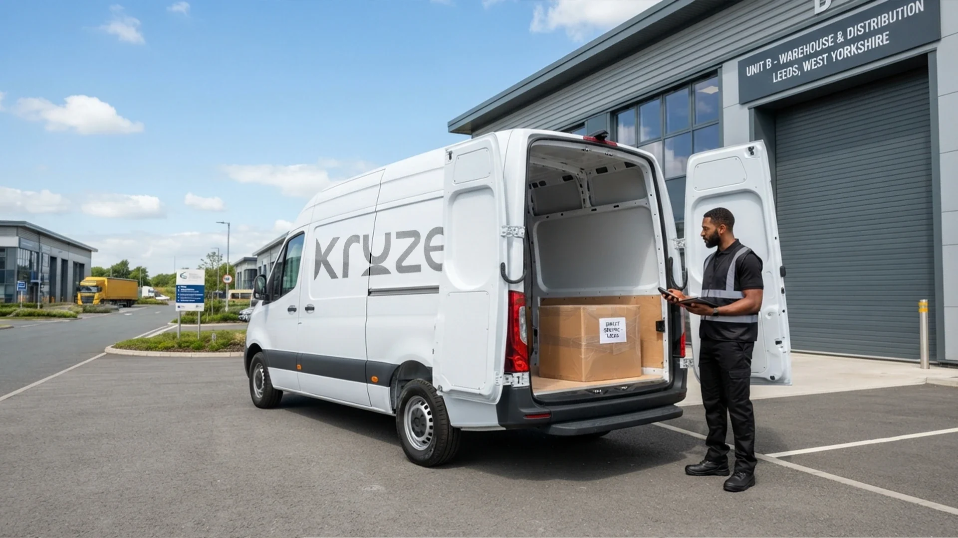 Kruze dedicated courier van on a direct point to point delivery in Leeds