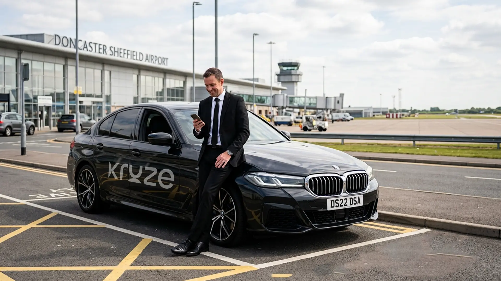 Kruze taxi at Doncaster Sheffield Airport for a transfer from West Yorkshire