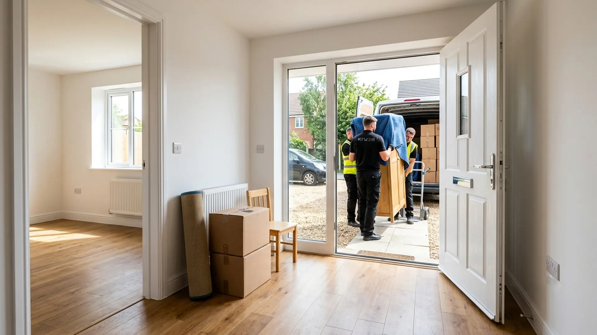 Kruze crew clearing furniture from a rental property at end of tenancy in West Yorkshire