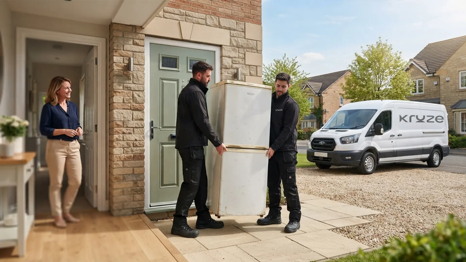 Kruze collecting an old fridge freezer for disposal in West Yorkshire