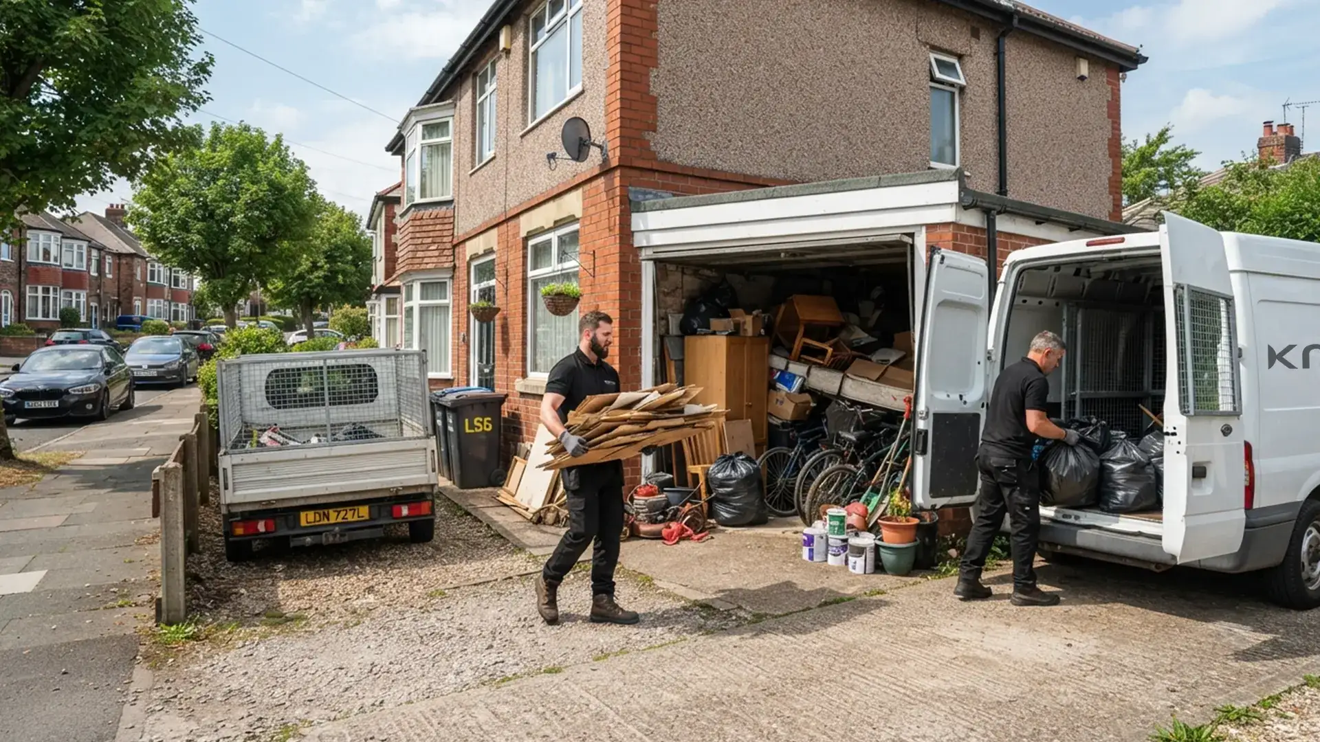 Kruze clearing out a cluttered garage in West Yorkshire