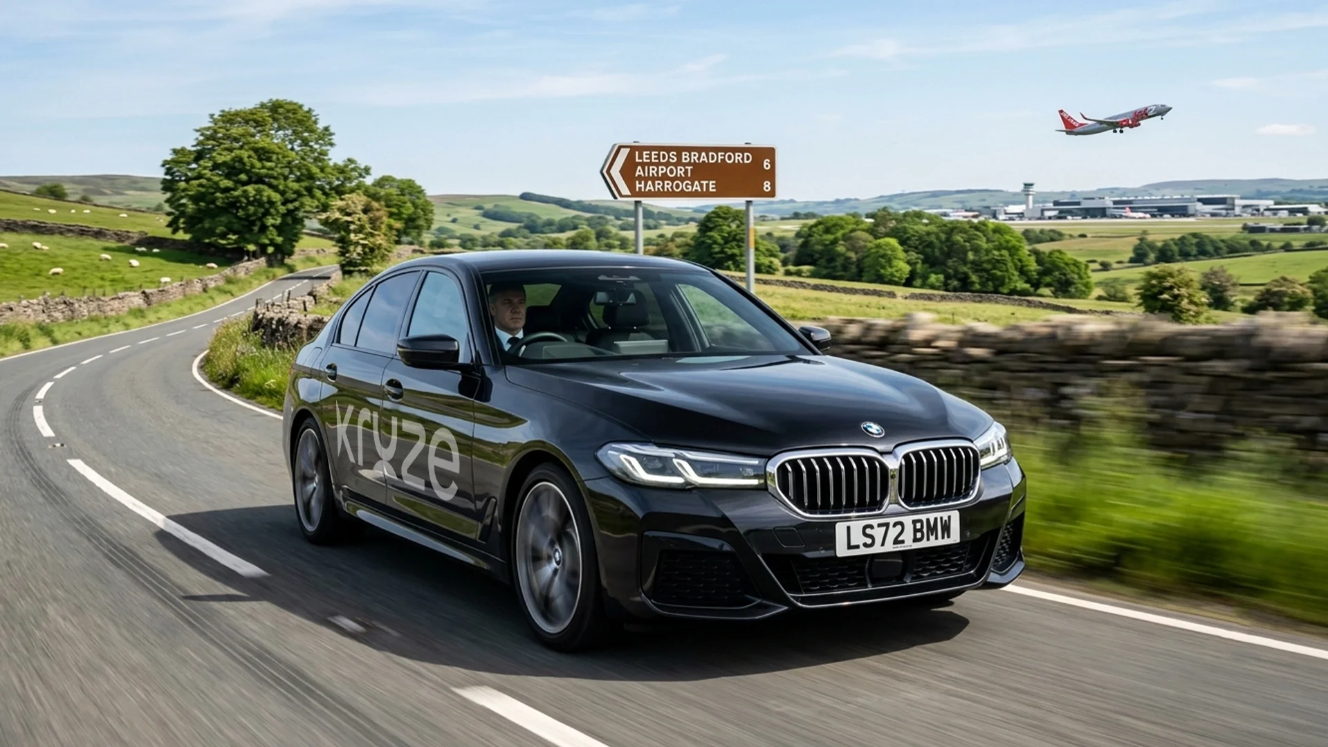 Kruze taxi taking a passenger from Harrogate to Leeds Bradford Airport