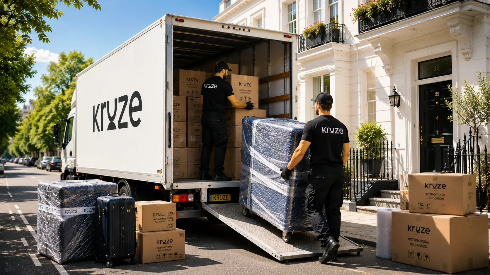 Kruze crew loading a container for an international removal from West Yorkshire