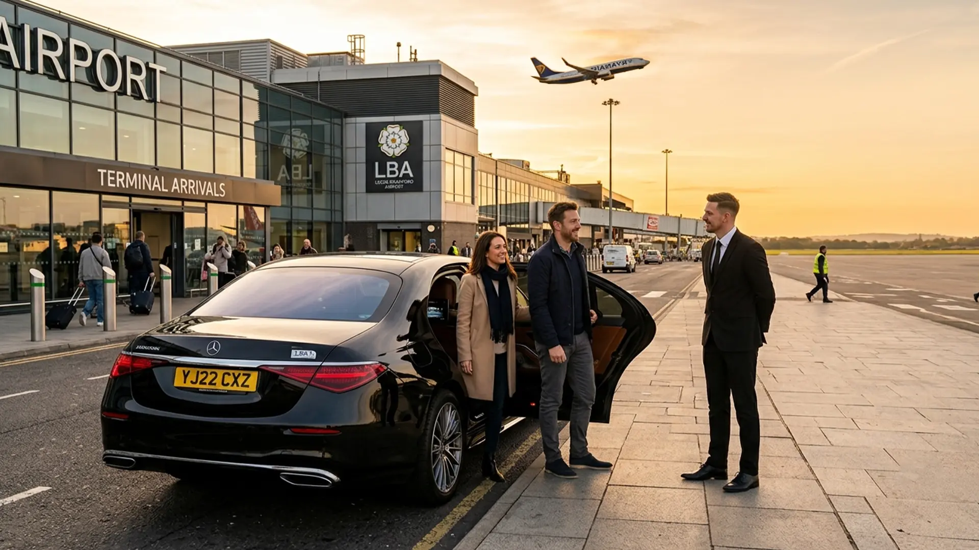 Kruze taxi at Leeds Bradford Airport terminal for an LBA transfer