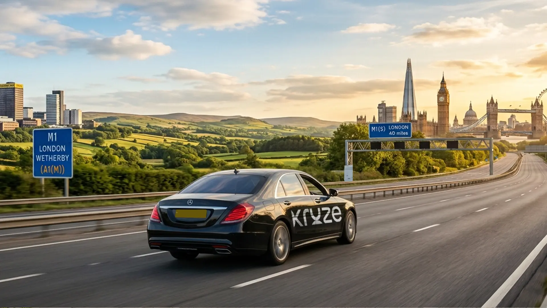 Kruze taxi on the M1 for a Leeds to London long distance transfer