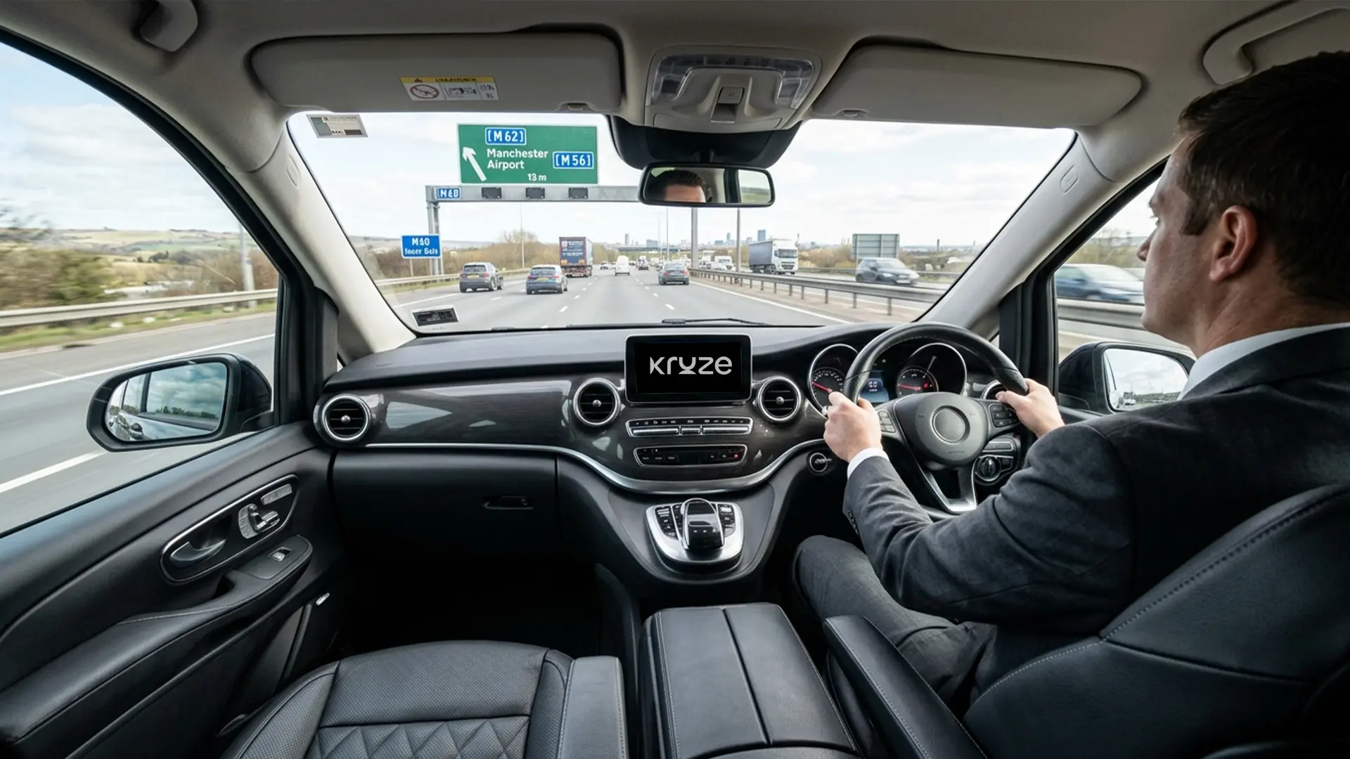 Kruze taxi travelling the M62 from Leeds to Manchester Airport