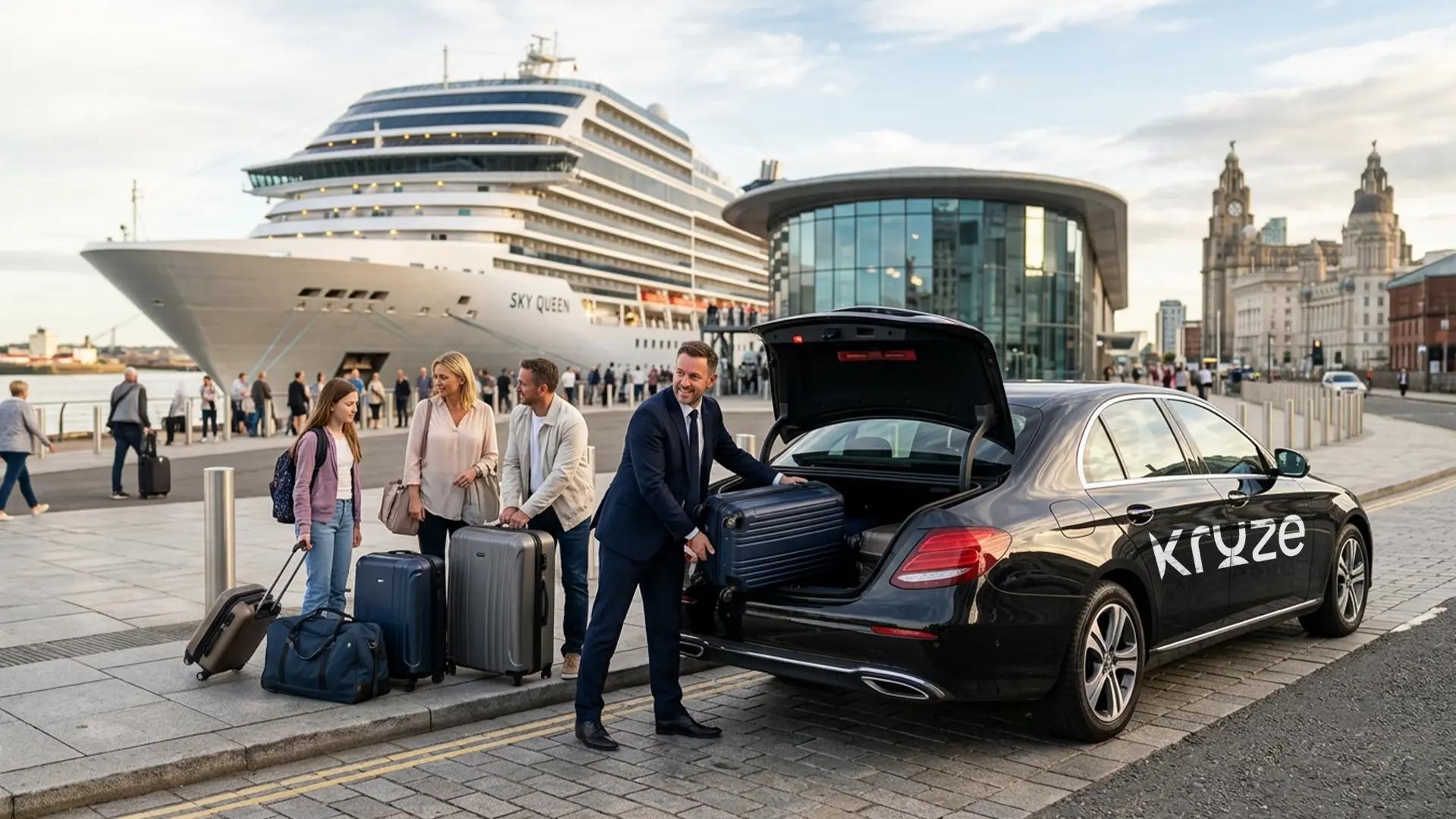 Kruze taxi at Liverpool Cruise Terminal for a transfer from Leeds