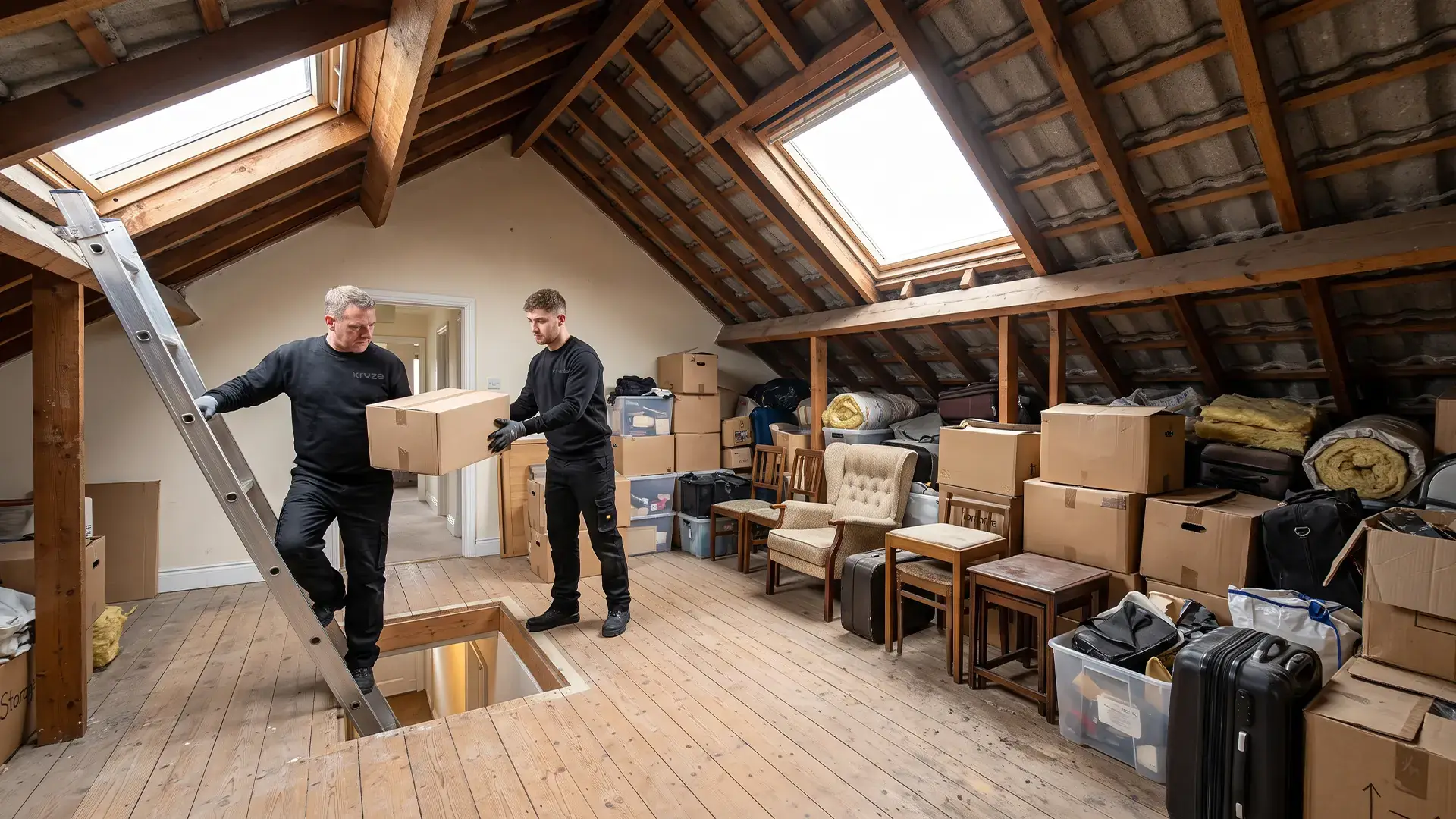 Kruze clearing out a loft in a West Yorkshire home