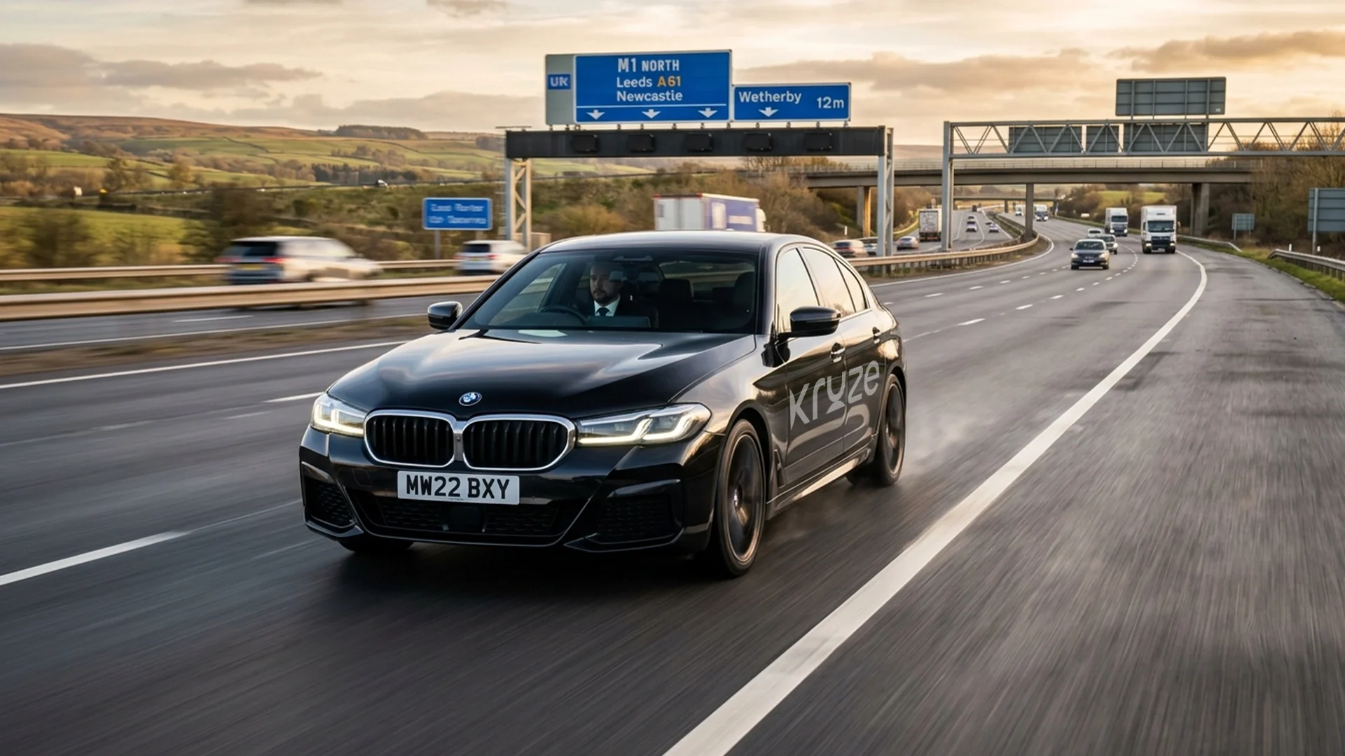 Kruze taxi on a motorway for a long distance nationwide transfer from Leeds