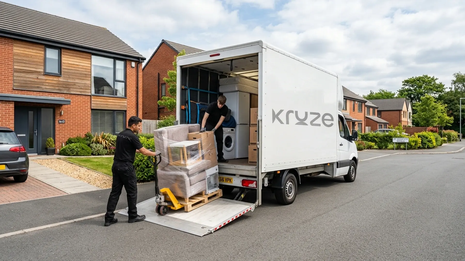 Kruze Luton box van with tail-lift delivering furniture in West Yorkshire