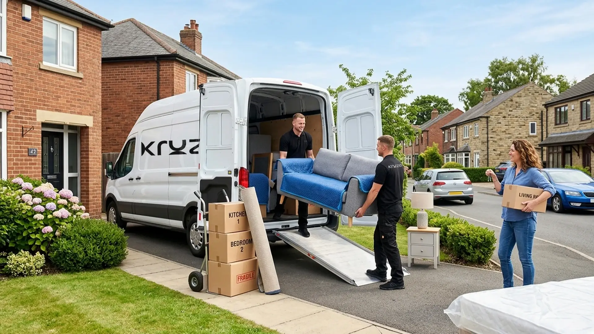 Kruze man and van driver loading furniture in West Yorkshire