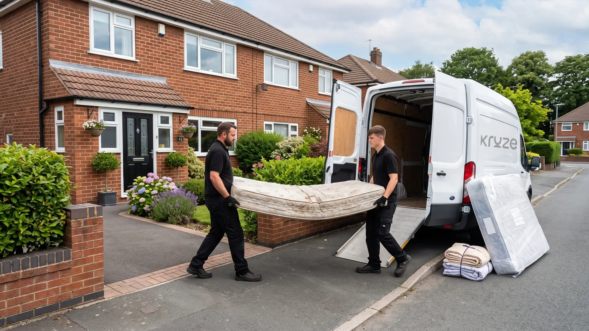 Kruze removing a mattress in West Yorkshire