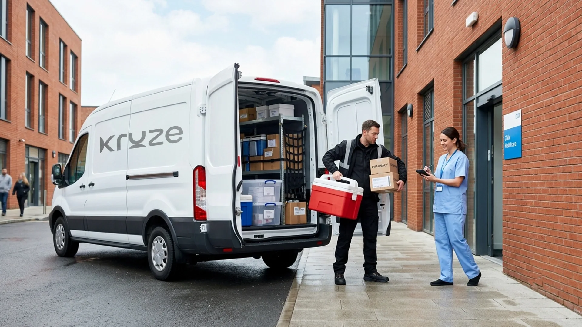 Kruze medical courier delivering prescriptions in Leeds, West Yorkshire