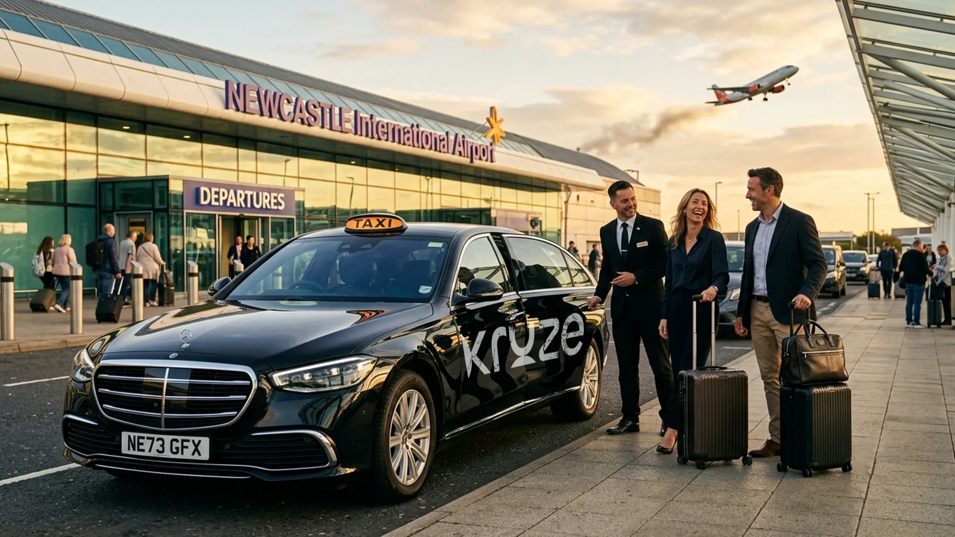 Kruze taxi at Newcastle Airport for a transfer from Leeds and Harrogate