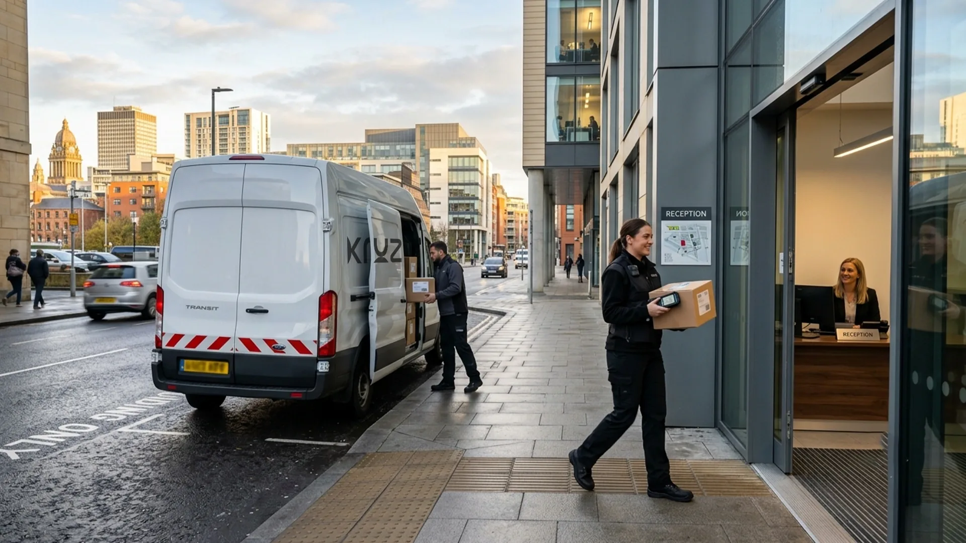 Kruze next day courier delivering a parcel in West Yorkshire