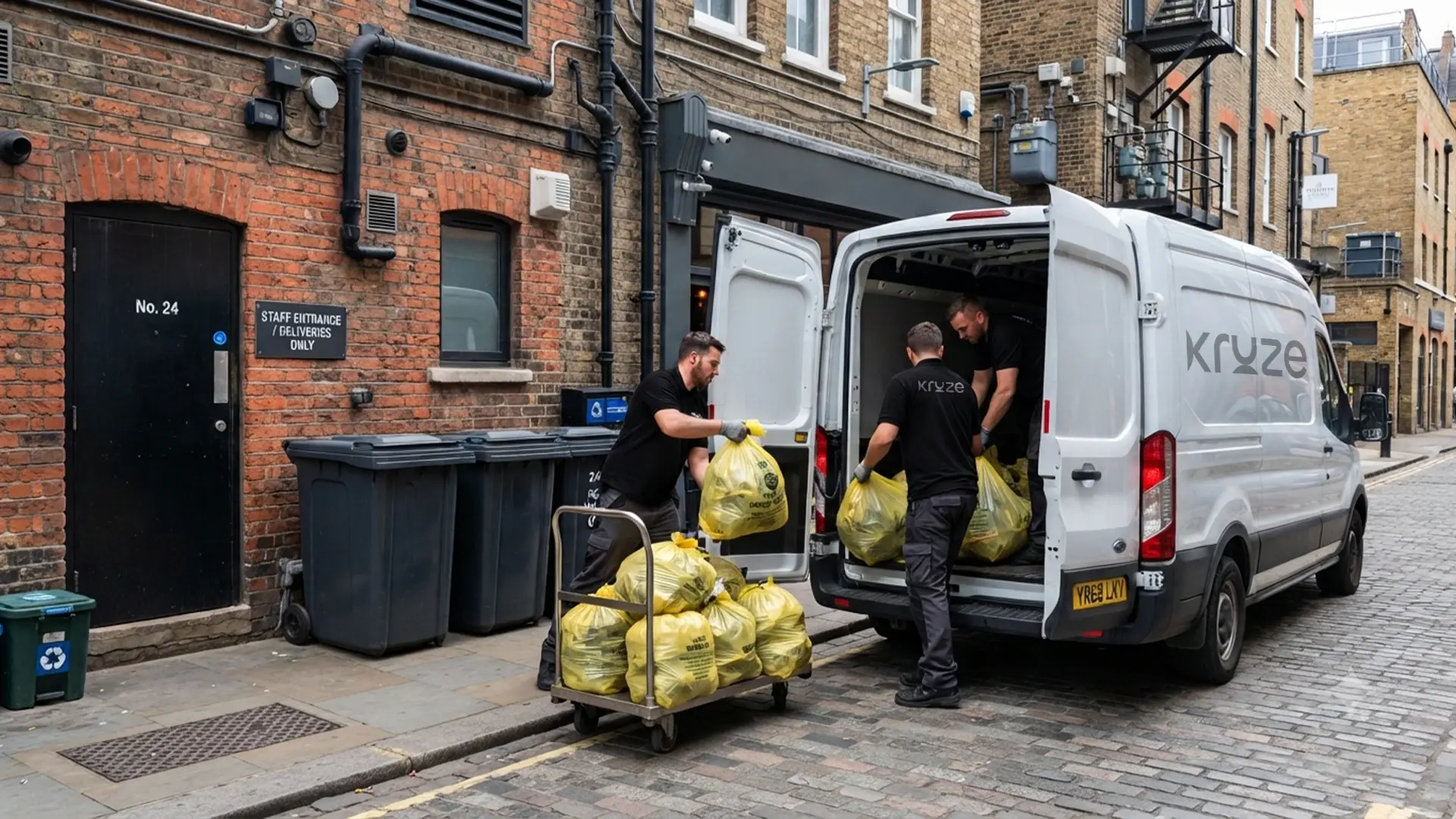 Kruze collecting commercial food waste bins from a kitchen in West Yorkshire