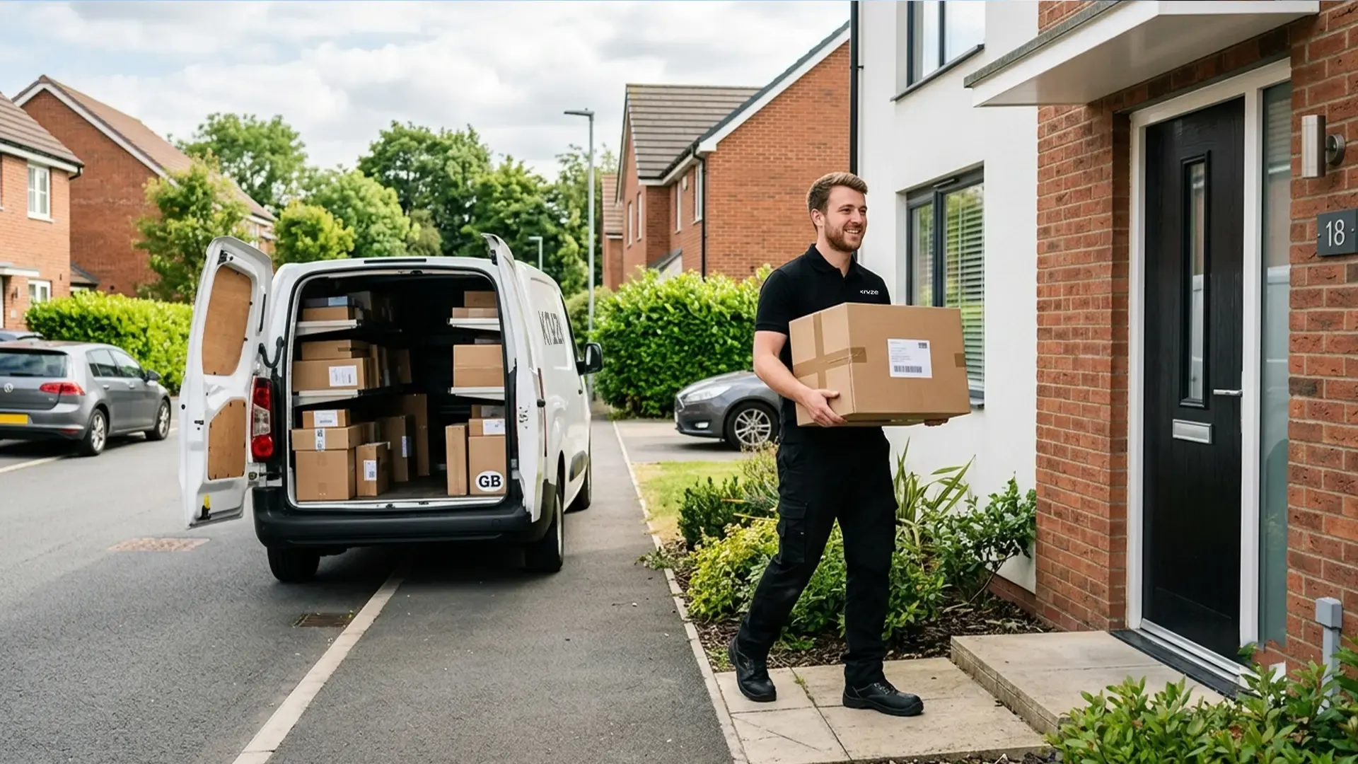 Kruze courier delivering a large parcel in Leeds, West Yorkshire