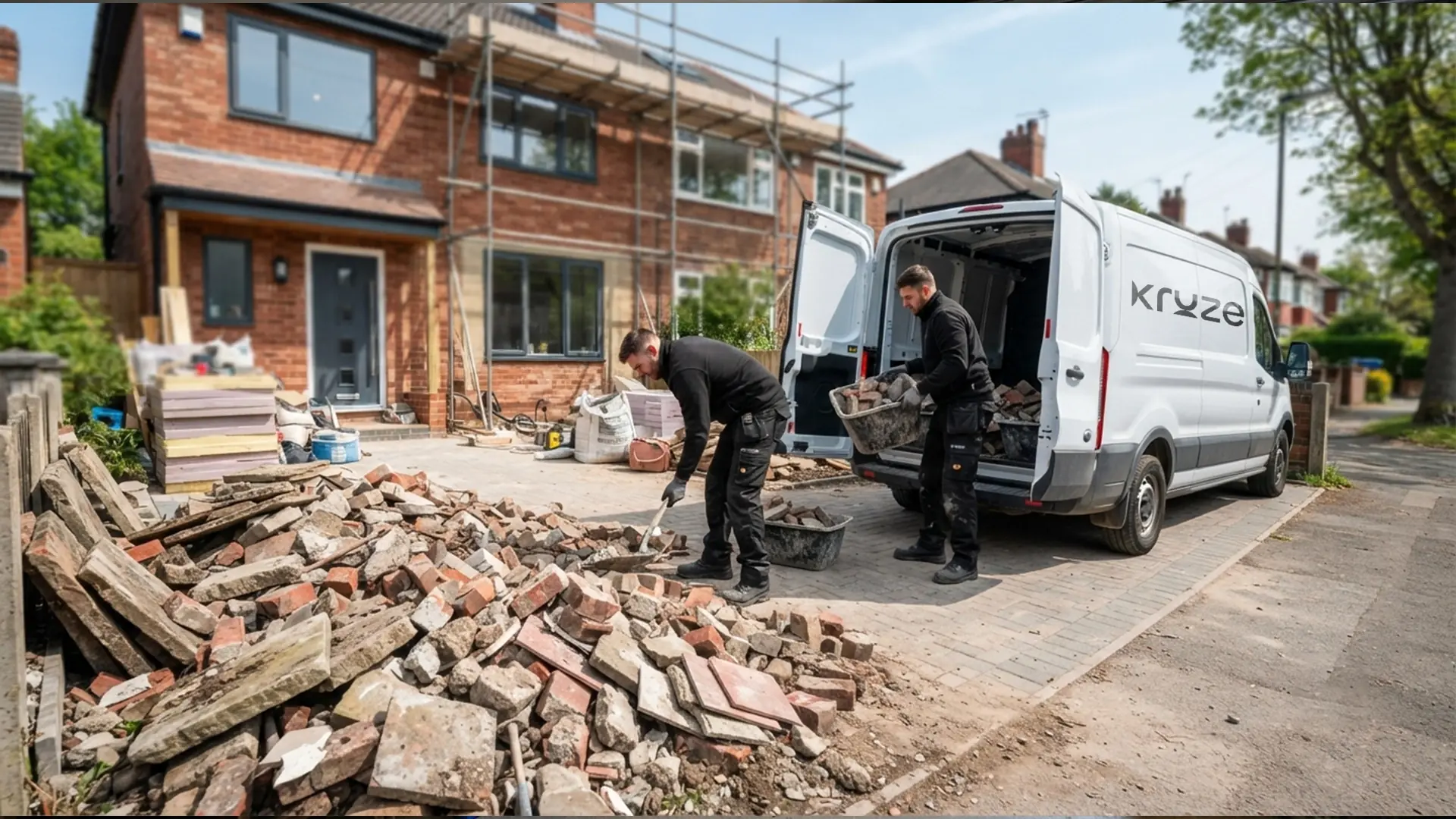 Kruze loading builders rubble and hardcore for removal in West Yorkshire