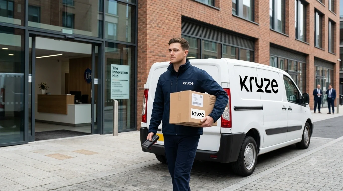 Kruze same day courier van collecting an urgent delivery in Leeds