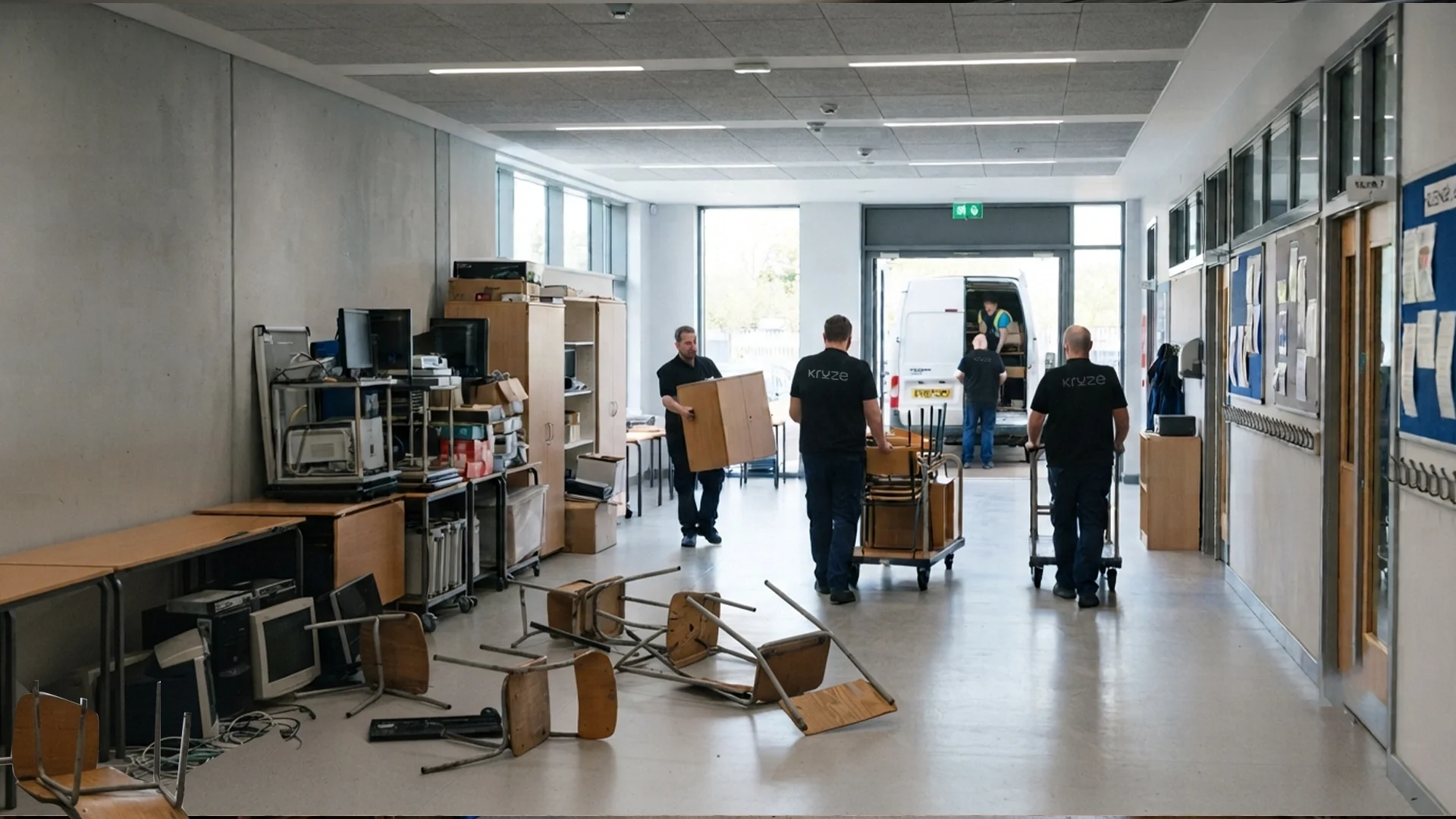 Kruze clearing classroom furniture from a Leeds school in West Yorkshire