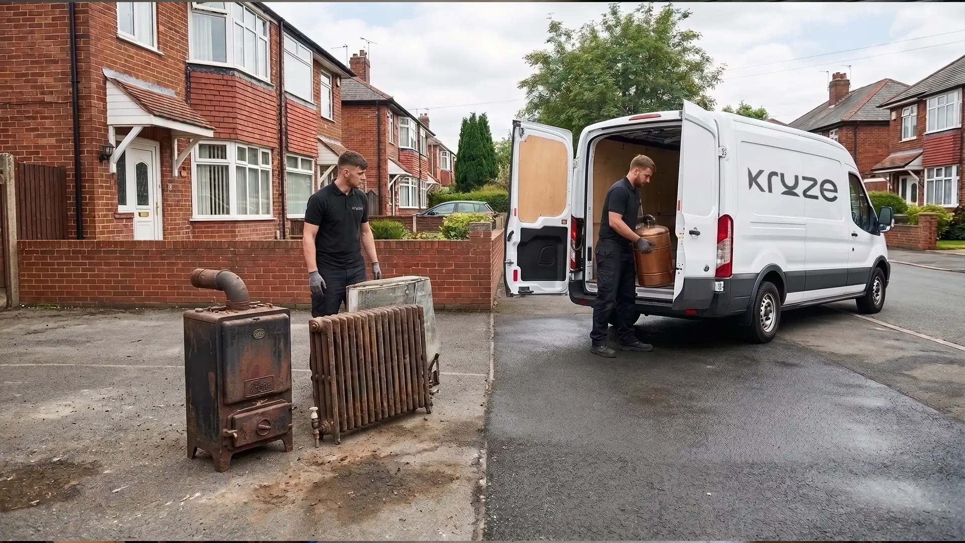 Kruze removing an old boiler and hot water tank in West Yorkshire