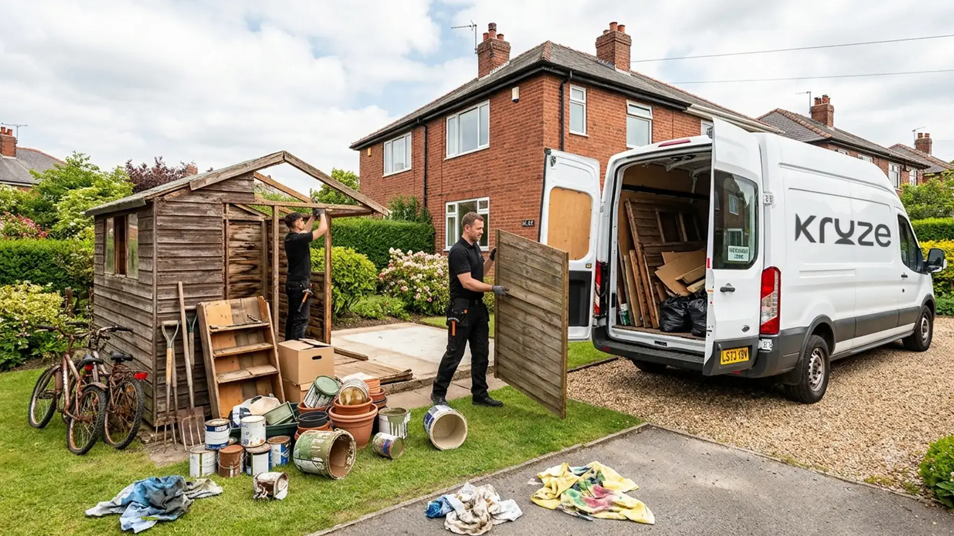 Kruze dismantling and removing an old garden shed in West Yorkshire