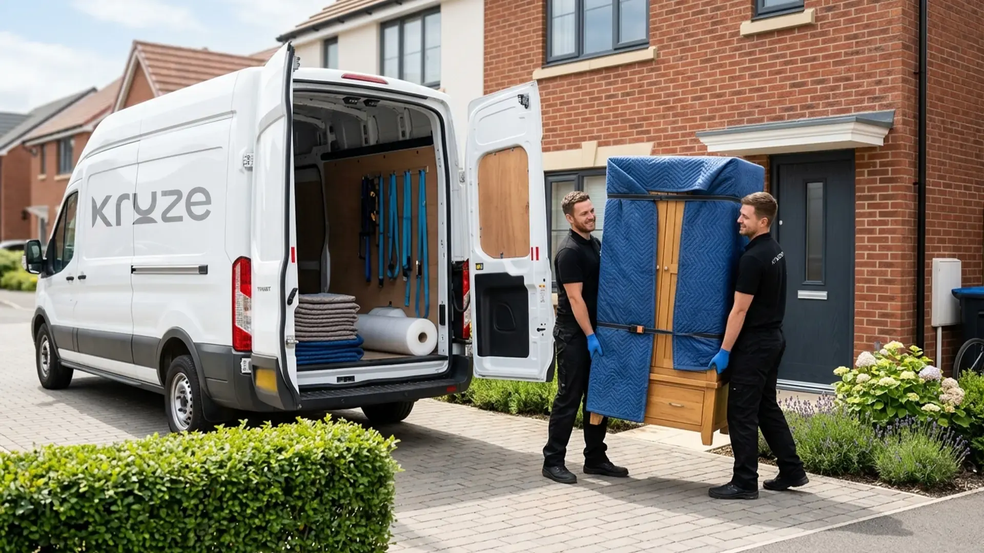 Kruze driver loading a single sofa into a van in West Yorkshire