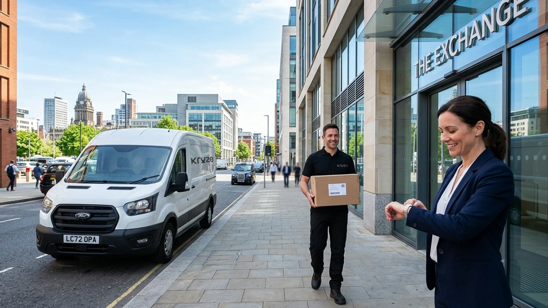 Kruze timed delivery van arriving in a booked slot in West Yorkshire