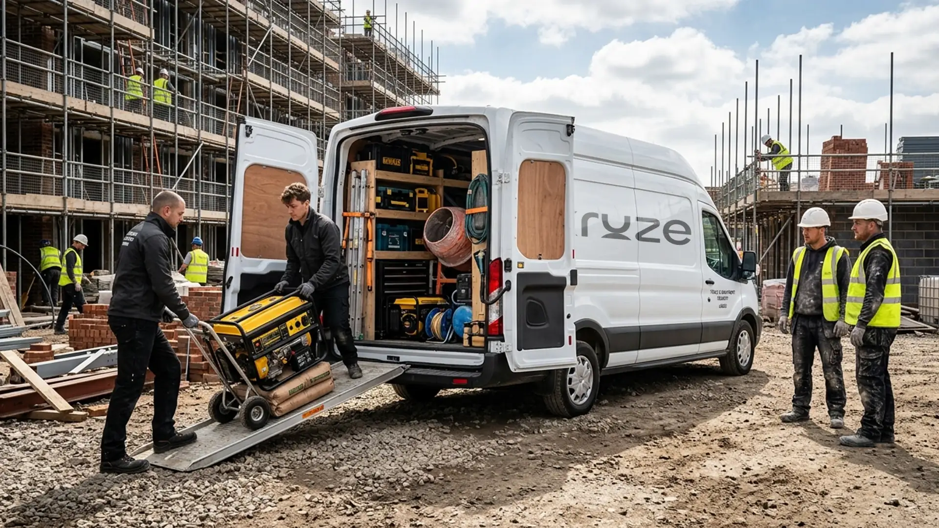 Kruze courier delivering power tools and equipment to a site in Leeds, West Yorkshire