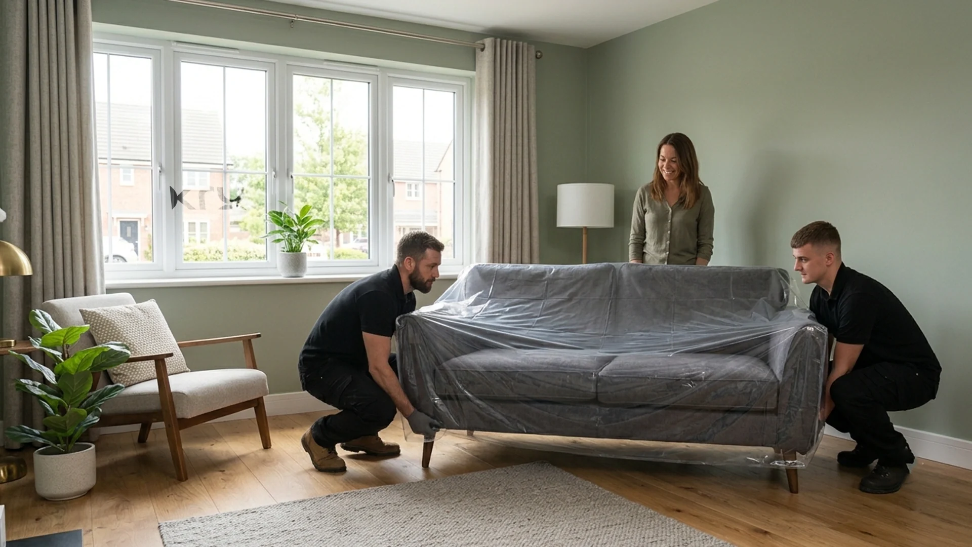 Kruze two-man crew carrying furniture into a home in Leeds, West Yorkshire