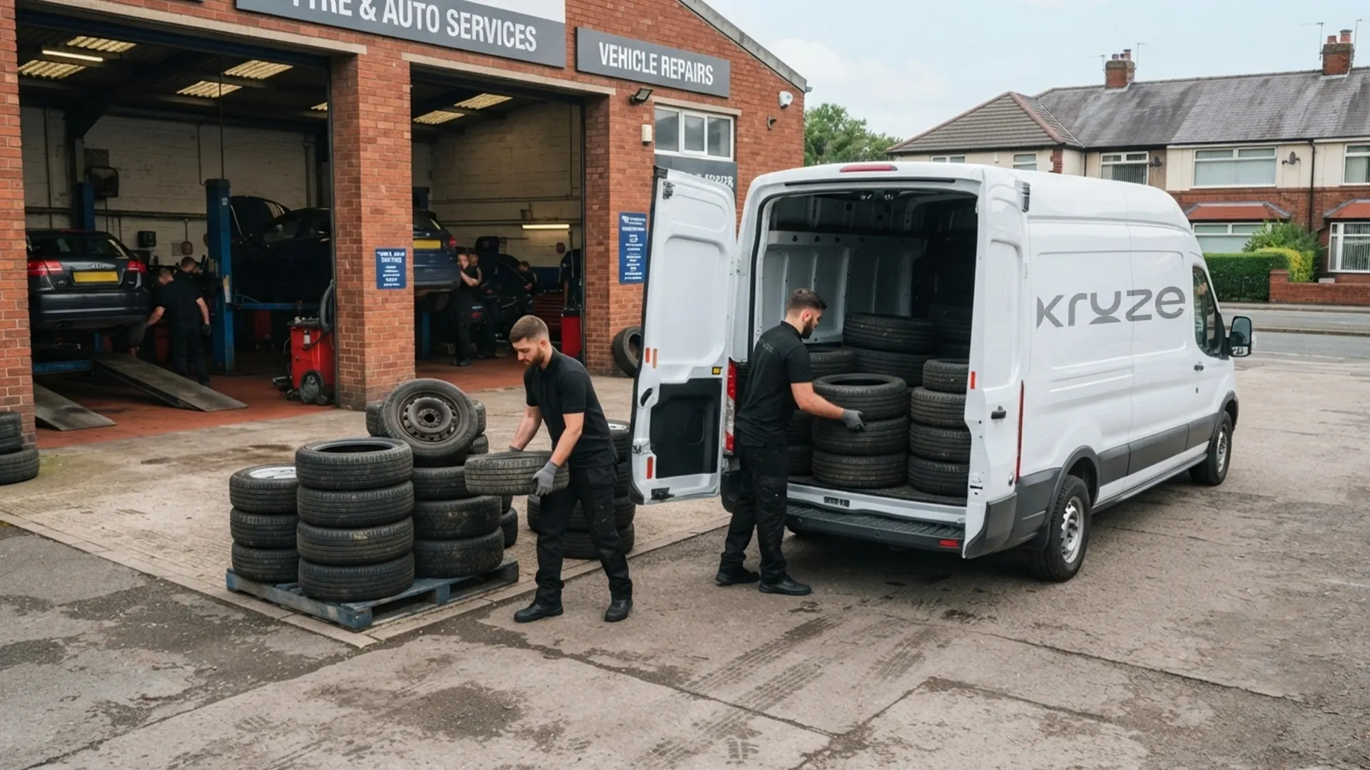 Kruze collecting waste car and van tyres for recycling in West Yorkshire