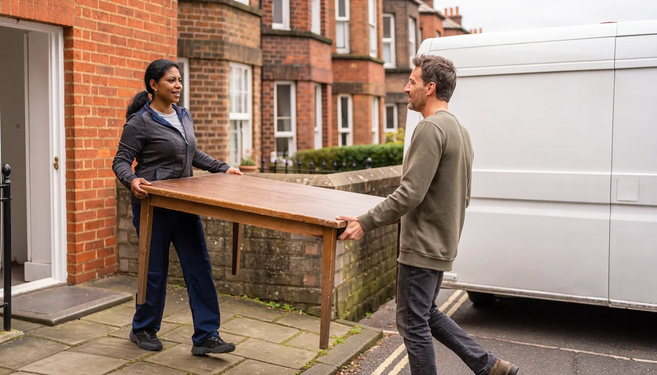Driver collecting a second hand dining table from a seller