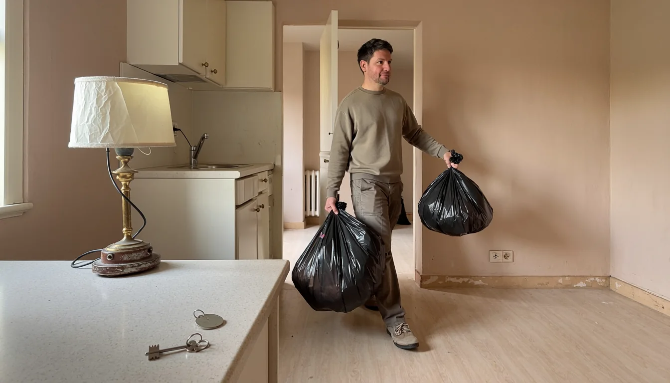 Worker clearing the last items from an empty rented flat