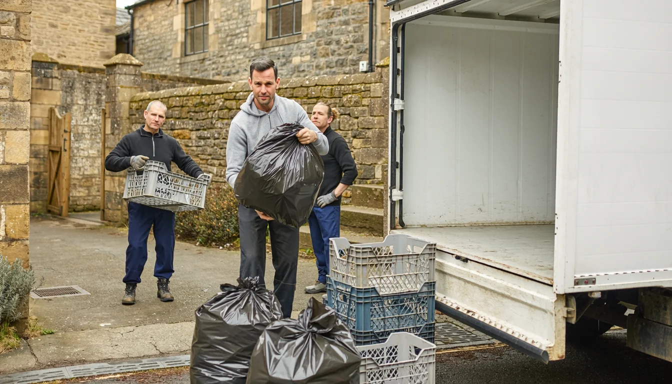 Worker loading waste sacks from a pub yard into a van